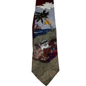 Ho Ho Ho Tie Santa Claus & Reindeer Rudolph On Beach Tropical Christmas